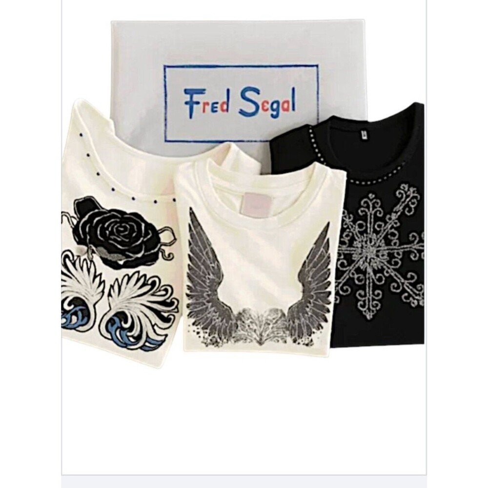 Y2K Fred Segal / Melrose Avenue Set of 3 Vtg Retro Graphic & Beaded Tops Size S